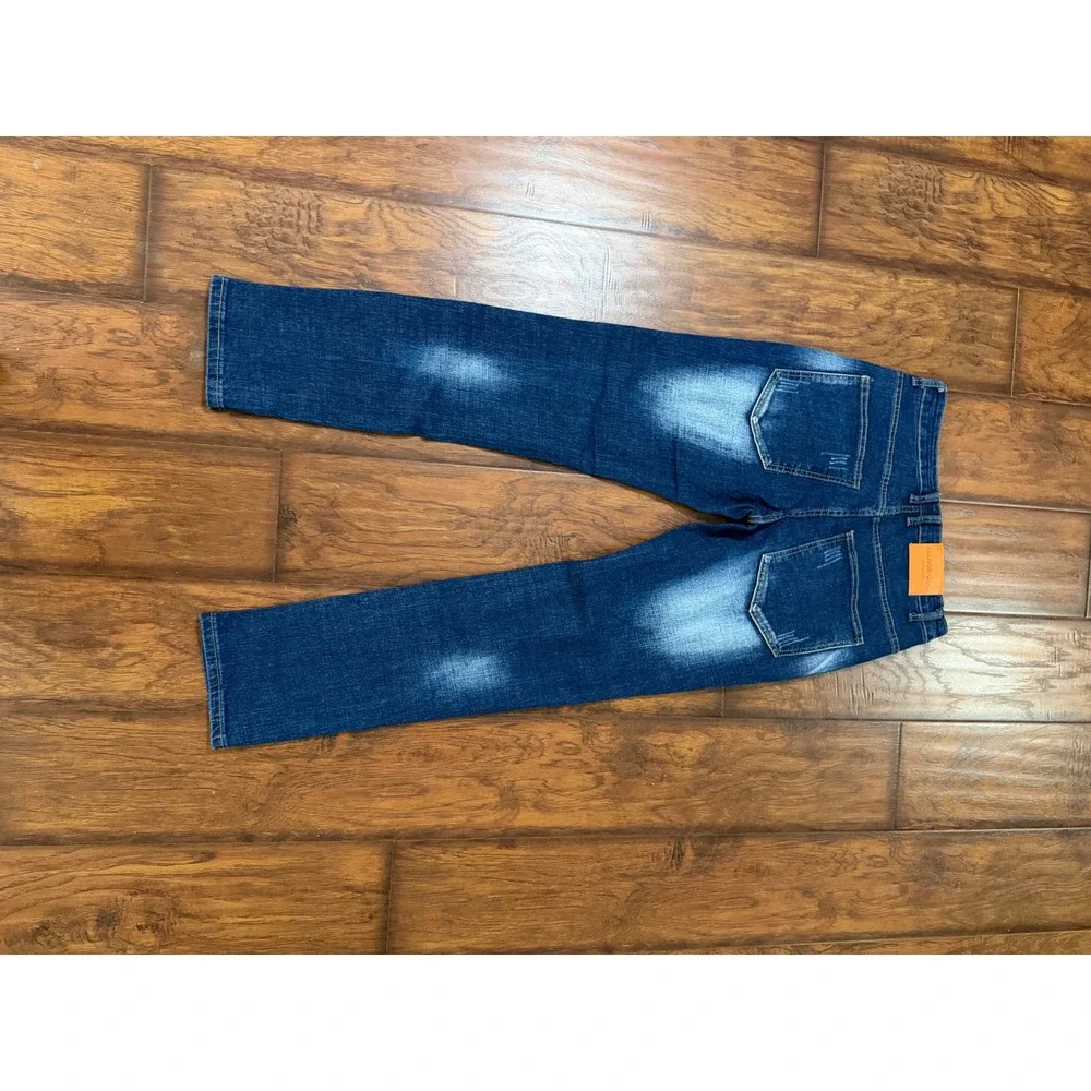 Fashion Jeans Slim Straight Distressed Denim Mens 30 Dark Wash New